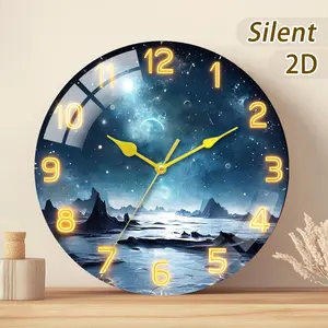 Creative Glass/wood Decorative Clock Set, Starry Night Sky Design, Glowing Numbers, Modern Style, Battery Operated, Home & Office Decoration