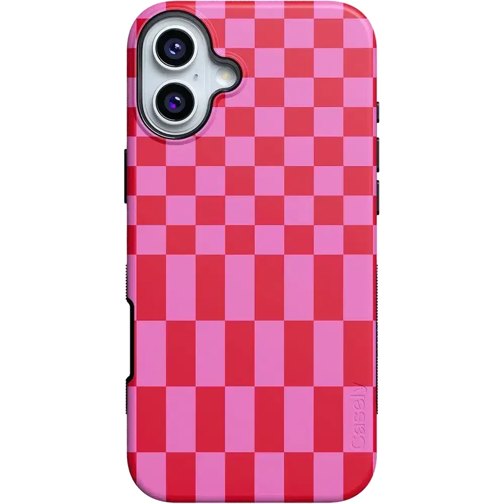 Casely iPhone 16 Plus Case | Vibe Check | Pink Checkerboard | Bold Protective Design | Compatible with MagSafe