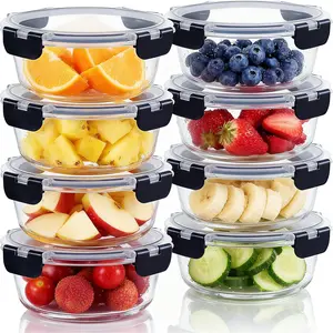 8 Pack Glass Meal Prep Containers, 32oz Round  Storage Containers with , Leak-Proof Meal Prep Bowls, Glass  Container for Lunch, Microwave, Dishwasher, Freezer Safe, Black
