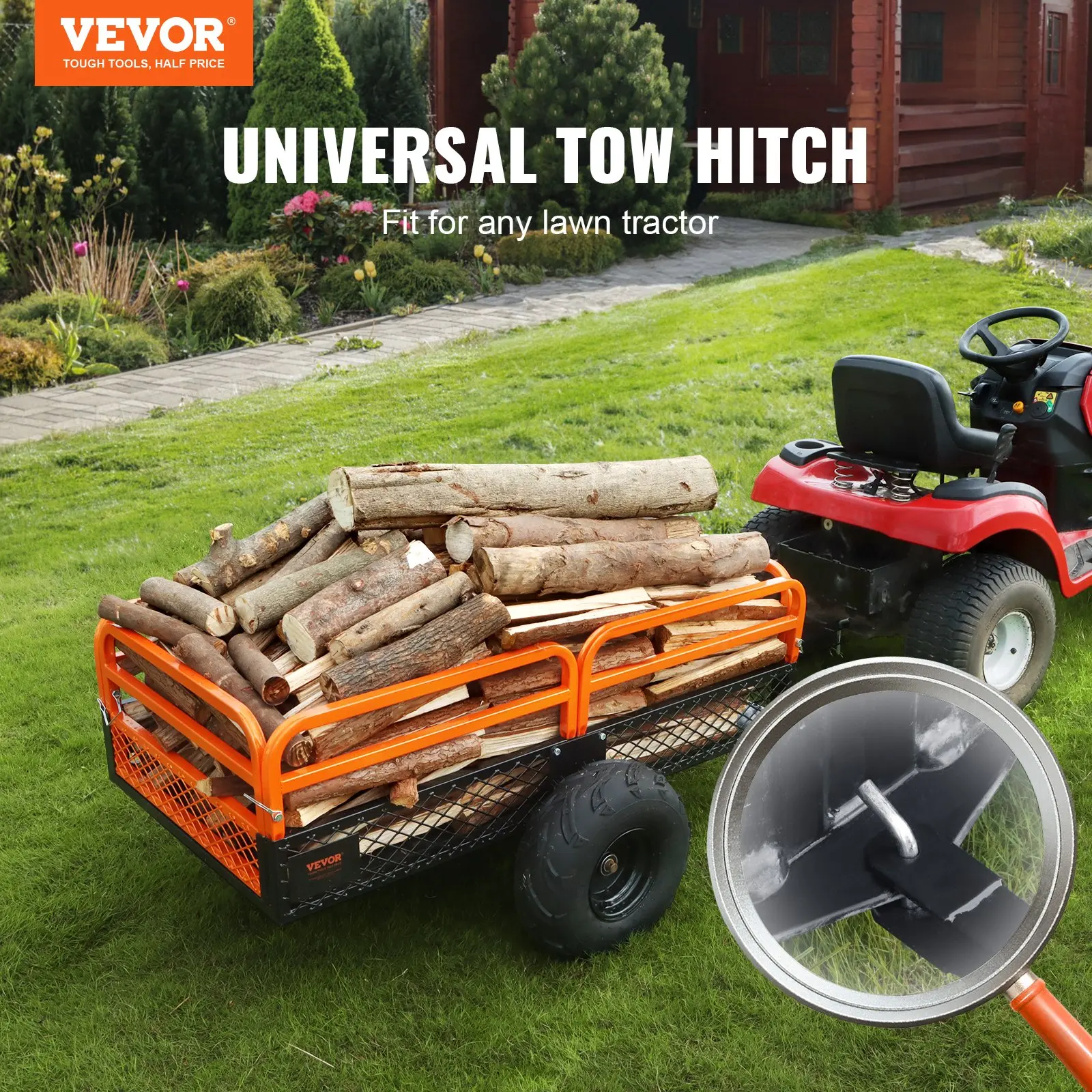 【summerfinds】VEVOR Heavy Duty Steel ATV Dump Trailer, 1500-Pound Load Capacity 15 Cubic Feet, Tow Behind Dump Cart Garden Trailer, with Removable Sides and 2 Tires, for Mowers, Tractors, ATV, UTV