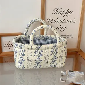 Vintage Floral Print Quilted Storage Basket, Foldable Snack Basket, Laundry Basket, Bathroom Organizer, Bedroom Essentials, Large Capacity