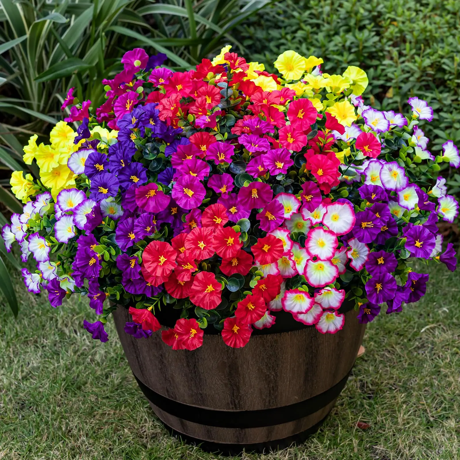 Outdoor Artificial Flowers, 16 Bunches Boxwood False Morning Glory Grower, UV‑Resistant Home Decor for Garden, Wedding, Party