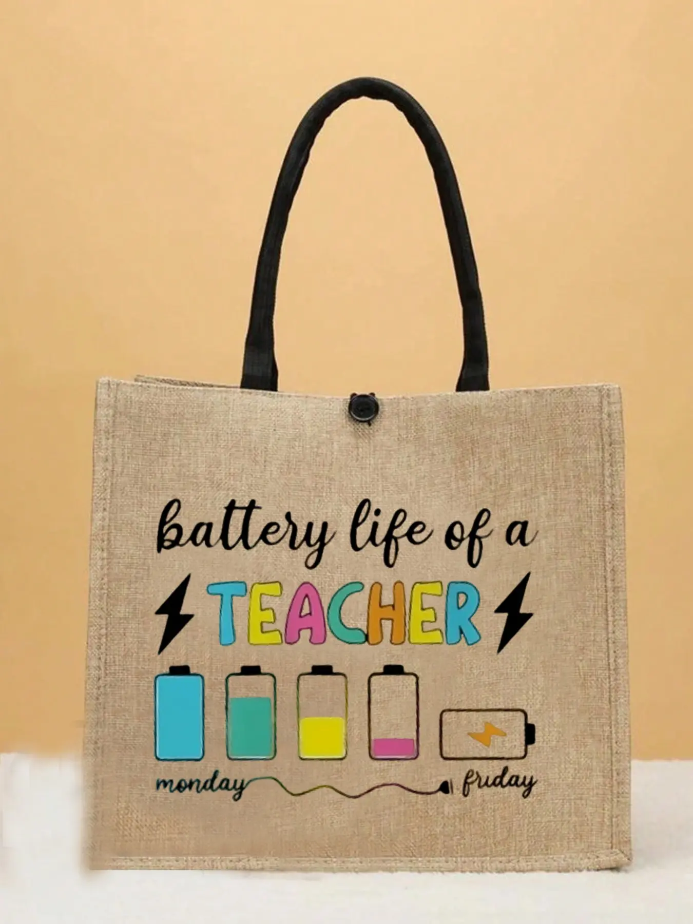 Teacher Letter Print Tote Bag, Large Capacity Gift Bag for Women, Boho Style Casual Handbag for Work School Shopping, Stylish Tote Bag, Bohemian Casual Purse