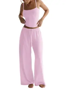 Women's Two-Piece Set, Sleeveless Vest, Tank Top and Wide-Leg Pants, Comfortable Sleepwear, Casual Home, Perfect for Daily Wear