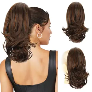 HIUSVO Ponytail Extension 12 Inch Wavy Pony Tail Clip in Claw Hair Extensions Synthetic Hairpiece Natural Looking for Women