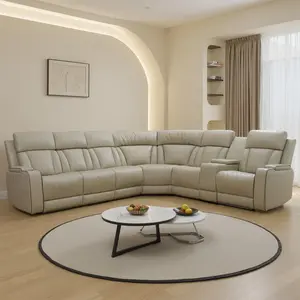 Power Recliner Sectional Sofa with LED Light Breathing Leather for Living Room Home Office Theater Storage Cup Holder Comfortable Versatile Seating