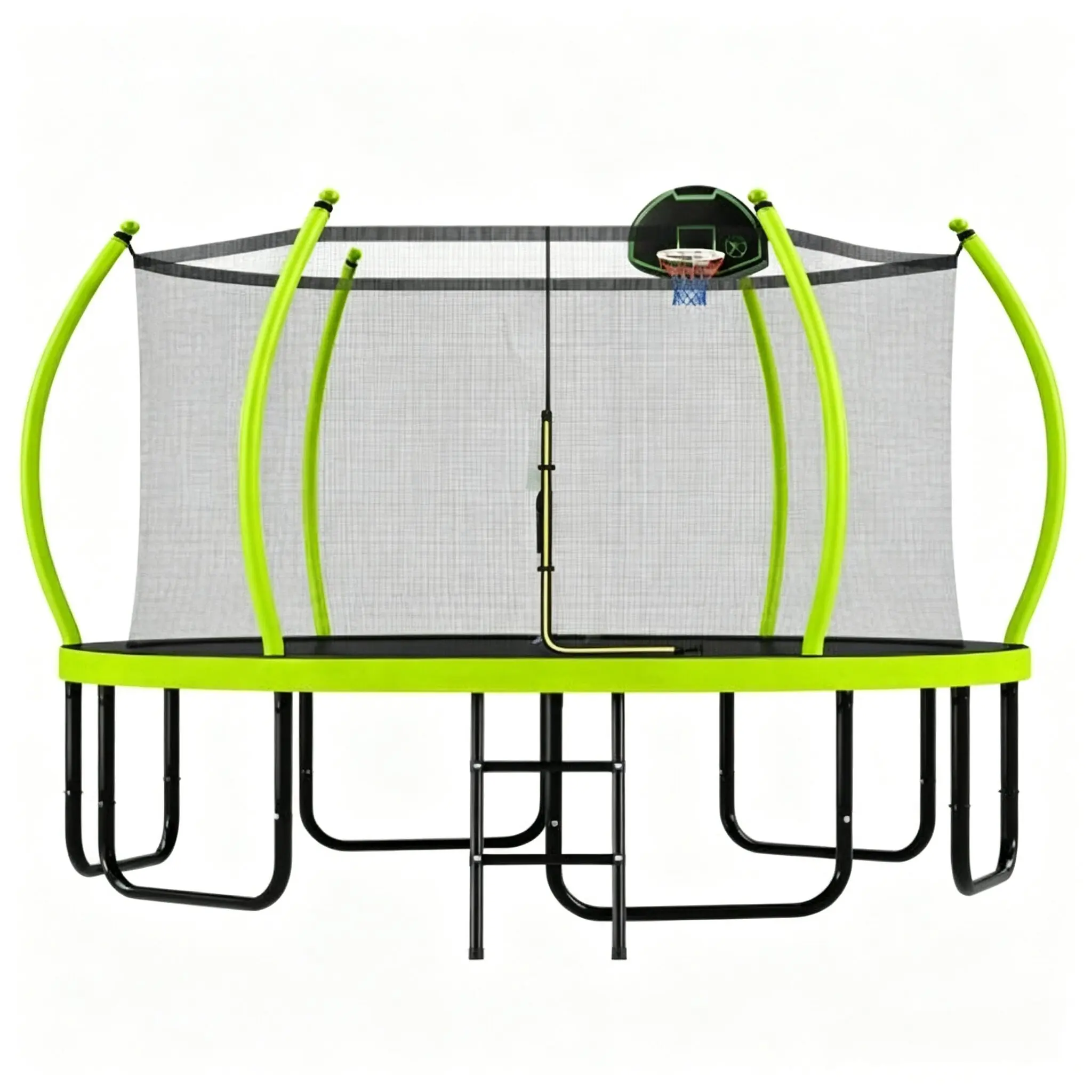 SAYGOGO 16ft Diameter Unisex Outdoor Trampoline - Galvanized Metal Curved Poles, Safety Net, Basketball Hoop, Ladder, High-Density Elastic Jumping Mat, Child-Friendly Design - Heavy-Duty for All Ages Bouncing Fun, Green,Outdoor Play, Outdoor Playgro