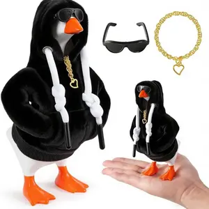 Magnetic Desk Goose Statue Set – Christmas Red Sweater Goose with Hoodie Outfit, 7-Inch Silly Goose Figurine for Holiday Desk Decor, Funny Office Gift for Adults