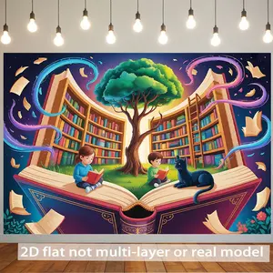 2D Flat, 2D Flat Banner 1pc, Enchanted Library Realm, for Family Party Events, Wedding, Birthday Party, Coming-of-age, Ceremony, Christmas, Thanksgiving, Four Season, Entryway, Room Decor, Indoor/Outdoor Cele