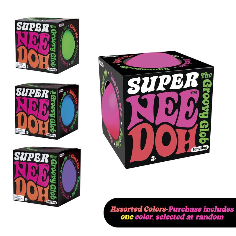 Super NeeDoh - Huge NeeHoh 4.5" in Diameter - Sensory Toy with Fun Dough Filling, Stress Squeeze Toys - Assorted Designs - 1 Random Color - Ages 3+