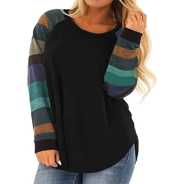 VOGARCE Plus Size Women's Long Sleeve Tops with Flattering Loose Fit, Tummy Coverage Tunic Shirt, Comfortable Stretch Casual Wear for Curvy Women Everyday Outfits RPS2010 Black Dress