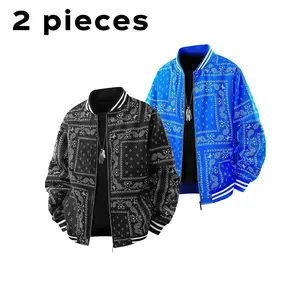 TJL Men's Lightweight Baseball Jacket - Paisley Print, Stand Collar, Streetwear Fashion, Zipper Front, 100% Polyester