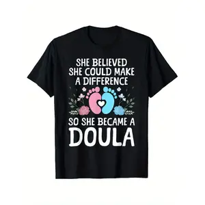 Maternity Doula T-Shirt - Midwife Footprint & Floral Graphic Pregnancy Tee, 100% Soft Comfort Fit, Doula Appreciation Gift for Expecting Parents, Midwife Shirt with High-Quality Print Suitable for Doula Supporters & Maternity Wear