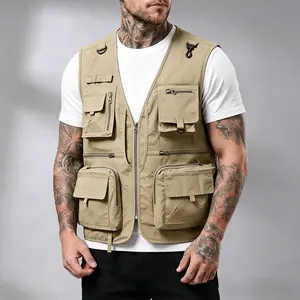 Men's Khaki Multi-Pocket Fishing Vest - Mesh Back Design, Outdoor Functional Vest, Suitable for Hiking, Camping and Fishing Activities