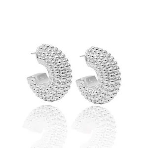 Fernanda Chunky Beaded Silver Hoop Earrings