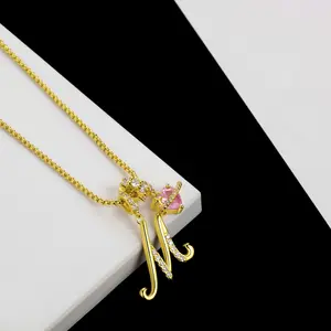 18K Gold Plated Personalized Initial Necklace gifts for girlfriend/women/Mom Cubic Zirconia Pink Heart CZ Adjustable Elegant Fashion Jewelry tiffany and co tj maxx gifts for women christmas gifts for gf