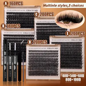 200/180/160 Pcs 10-18mm DIY Lash Extensions, Fluffy Eyelashes Cluster - Wispy Natural, Soft & Lightweight with Faux-Fur Texture. Tapered Cat-Eye Style. 40D-100D Mixed Density. For Daily/Dates/Festivals; Perfect as Xmas Gift