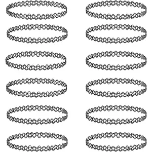 12PC Tattoo Choker Necklace Set - 90s Accessories 80s Old School 2000s Jewelry - Pink Blue Green Colorful Rainbow Gothic Black - One Size Women Teen Girl - Stretchy Multicolor Collar