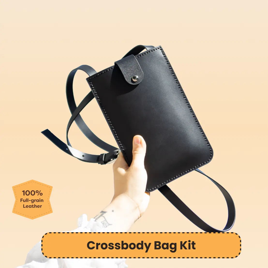 DIY Leather Crossbody Bag Kit for Beginners – Make Your Own Leather Purse – Full Grain Leather Craft Kit with Tools
