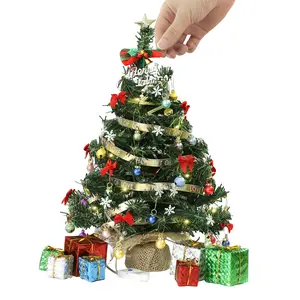 iLAND 12 inch Mini Christmas Tree with Lights Small Christmas Table Decorations Fits Office Desk Shelf Van Dorm Party Tabletop Tiny Decor for Xmas Elf Accessories 1/6 Scale Dollhouse Miniature