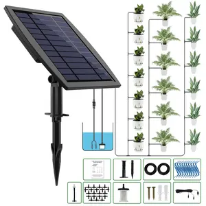 Solar Automatic Drip Irrigation Kit System,  Solar Powered Auto Easy DIY Watering Device Supported Pots Plants, 12 Timing Modes with Anti-Siphoning Device (Supported 20-30 Pots, 12Timing Modes)