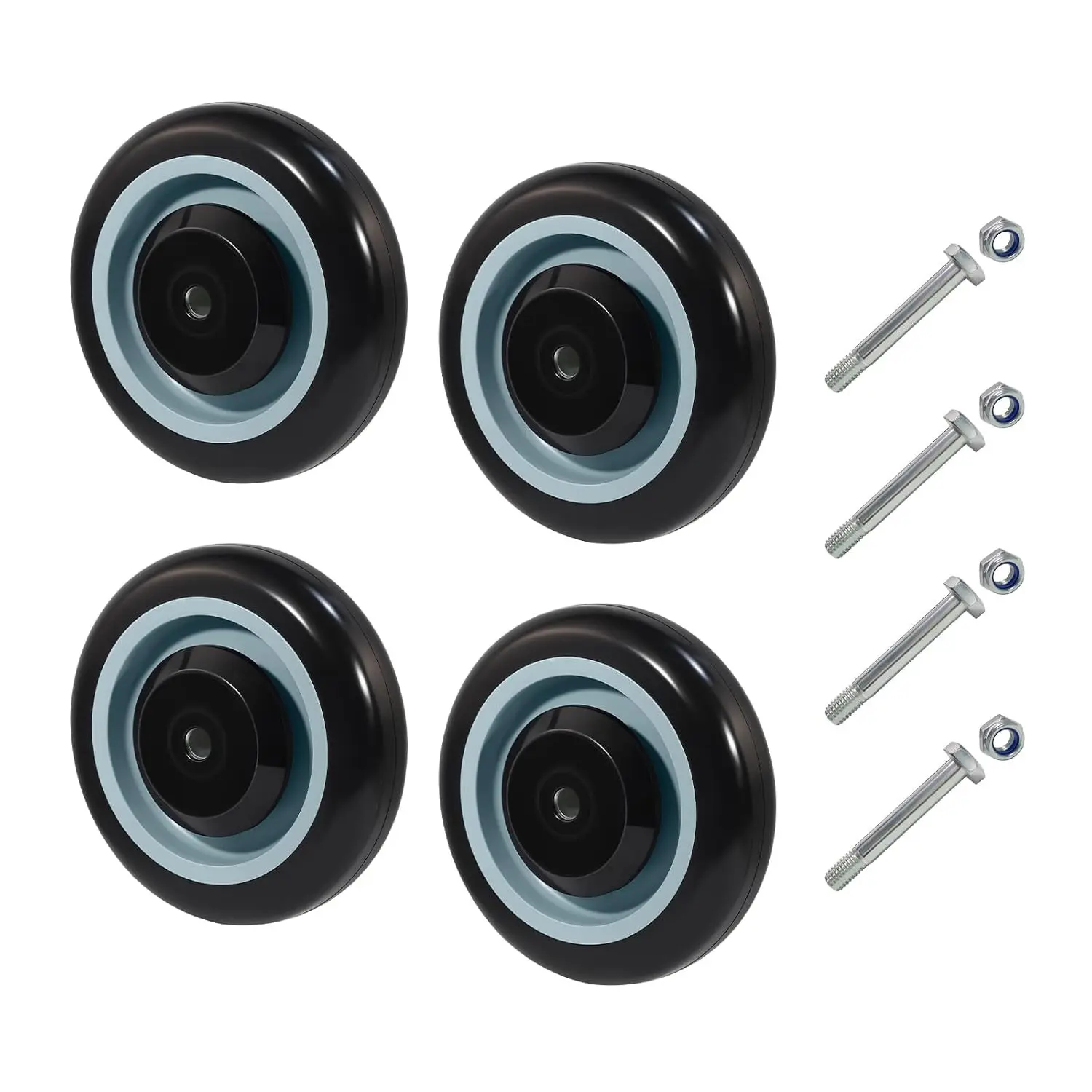 5" Shopping Cart Wheel Replacement Kit, Polyurethane Casters Set of 4, 3/8" Axle Diameter Wheels for Supermarket Grocery Retail Stores