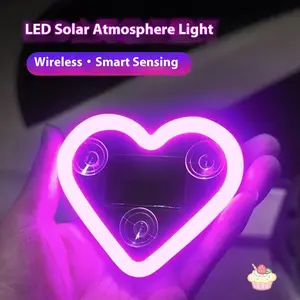 2pcs  Solar Powered Wireless LED Triangle Heart Shape C-Pillar Neon Light for Car Interior Decor Eco-Friendly Modern Stylish Look