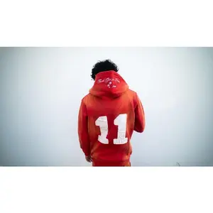 Sochill Premium Winter Collection Men's Full Zip Acidwash Hoodie - Red Cotton Pullover with Distressed Patches & Long Sleeve Design