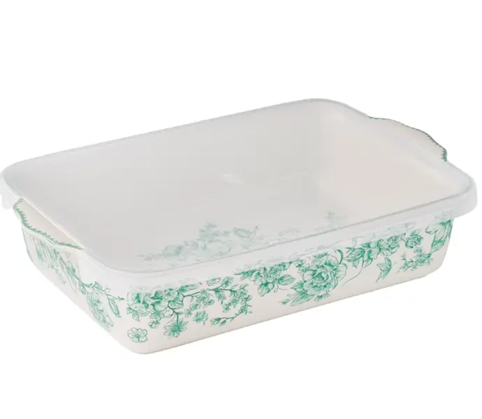 The Pioneer Woman Agatha Rectangular Baker with Lid, 9" x 13", Green