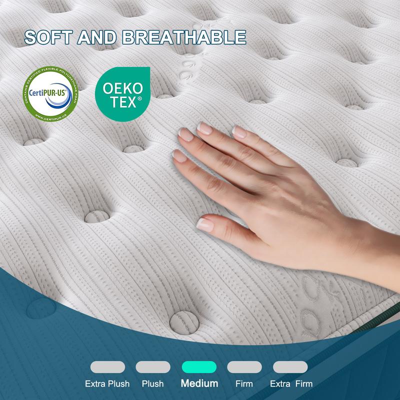 Kuieoe 12/14 Inch Twin/Full/King/Queen Gel Memory Foam Hybrid Hard Mattress with Independent Pocket Springs for Stable Sleep Body Temperature Edge Support Twin Full Queen King Sizes