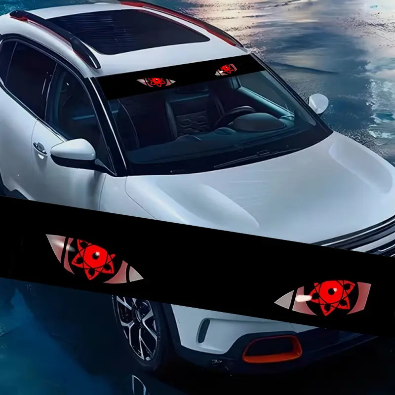 1PC Trendy Cartoon Eye Pattern Car Sticker, Car Decals, Waterproof, Durable, Suitable for Car Front Windshield Trucks SUV Creative Car Front Windshield Sunshade Decorative Sticker Gloss Vinyl Decal To Enhance Vehicle Recognition, Car Decorations