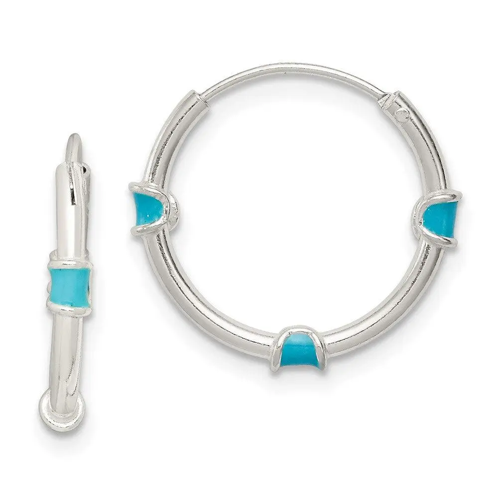Sterling Silver Light Blue Enamel Endless Hoop Earrings 18mm Women