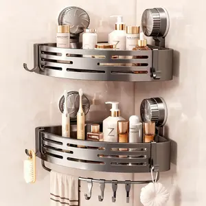 1 Classic Suction Cup Bathroom Shelf Triangle Corner Rack Wall Mounted 8000g Weight Capacity 1 Tier for Shampoo Conditioner Soap Shower Organiser