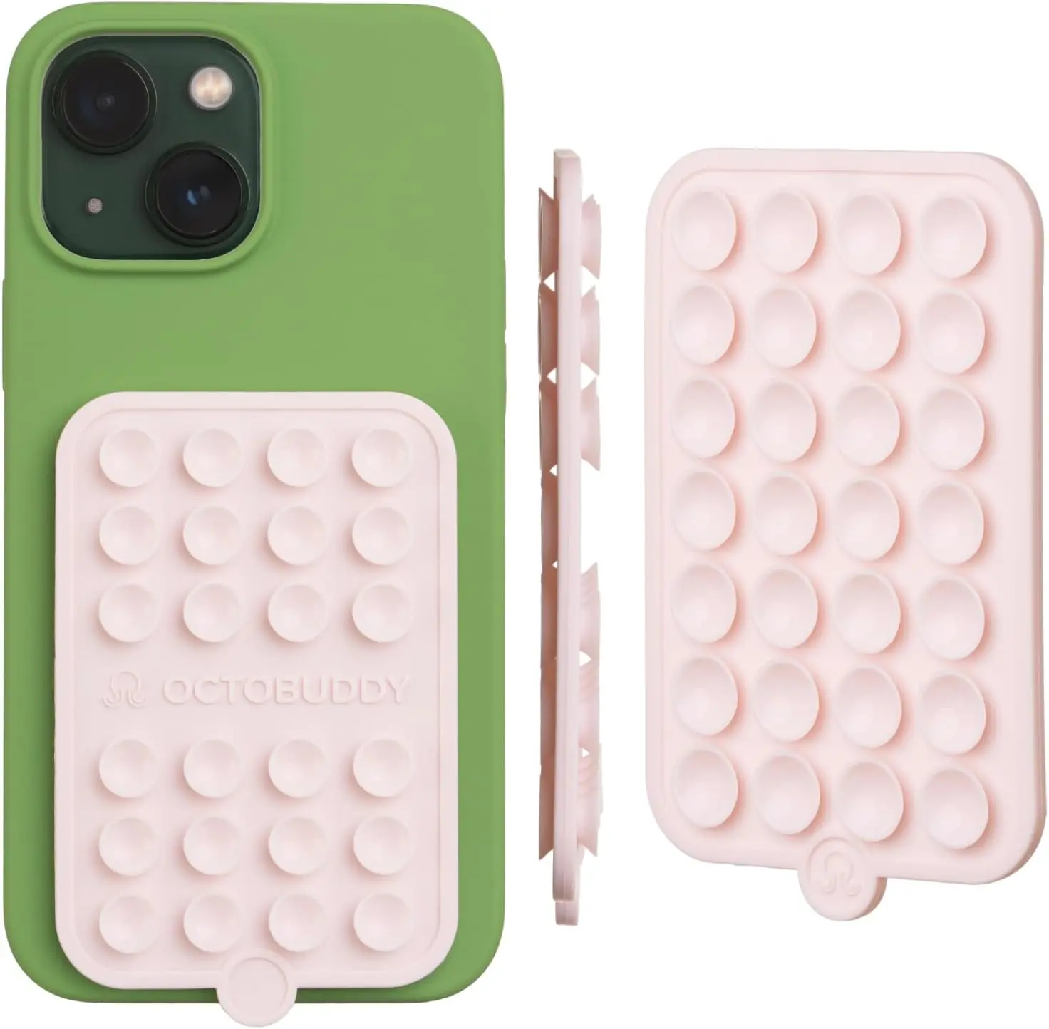 OCTOBUDDY Double - Silicone Double-Sided Suction Phone Case Detachable Mount - Hands-Free, Strong Grip Holder for Selfies & Videos - iPhone & Android Compatible - 2.5″ x 3.75″, Chalk Pink