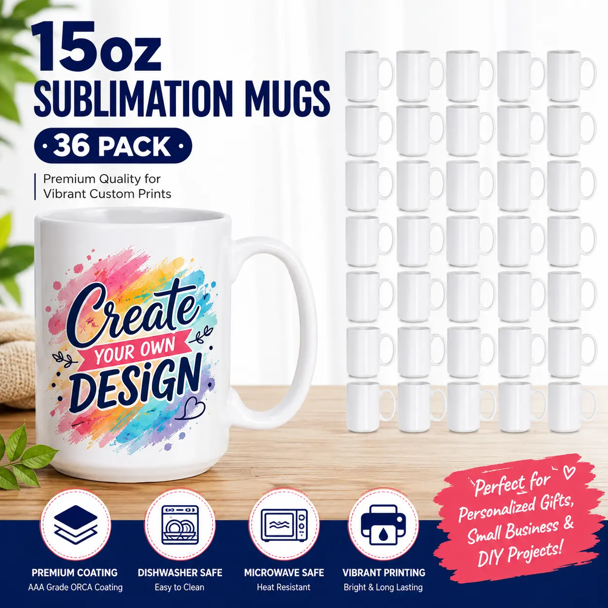 15oz Sublimation Mugs 36 Pack Blank Ceramic Coffee Cups for Custom Printing Personalized Gifts