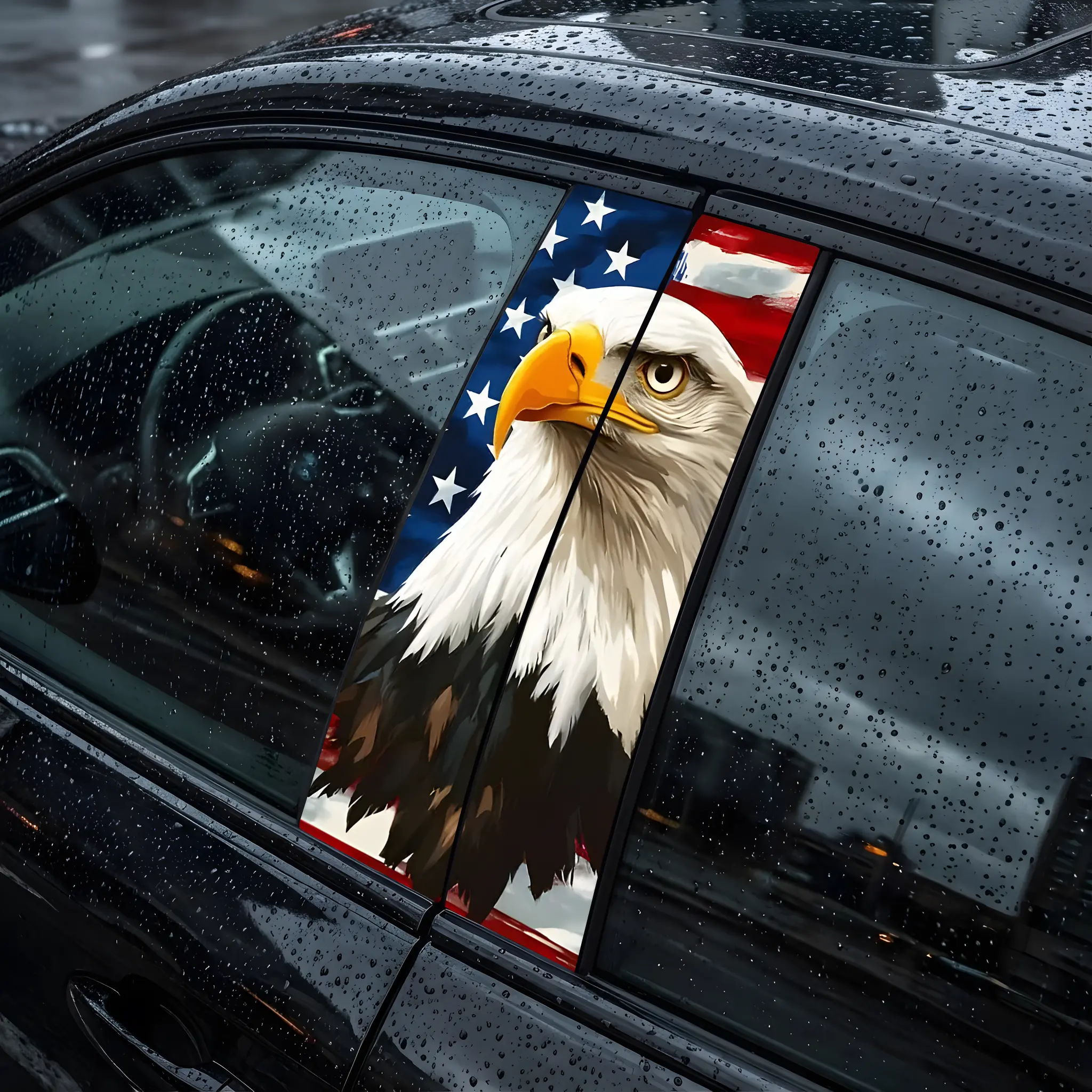 America Eagle Flag Car Sticker Waterproof Sunproof B-pillar Vinyl American Flag Design Easy Installation for Car Enthusiasts Car Decal Vehicle Exterior Decoration