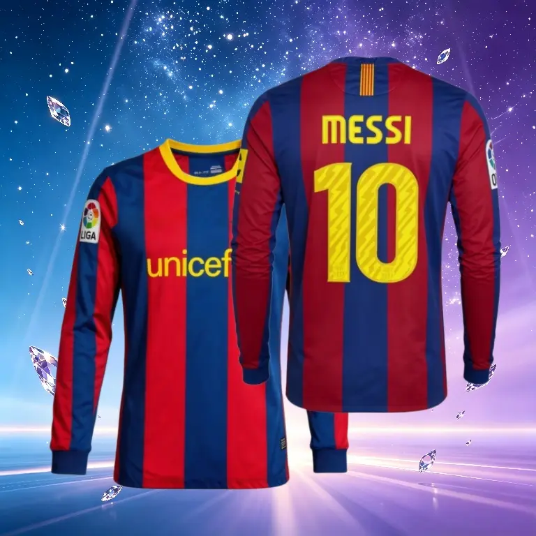 10 11 Home Long Sleeve Retro Jersey 10# Messi Fan Edition Soccer Jersey