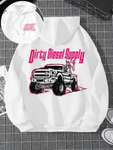 Women's Diesel Supply Hoodie, Long Sleeve Casual Top, Vintage Style, Best Friend Look, Fall & Winter Wear, Loose-Fitting