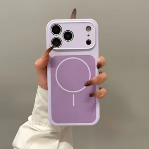 Phone Case for IP17 Pro Max IP16 Pro Magnetic Full Coverage Liquid Silicone Purple Design Protection
