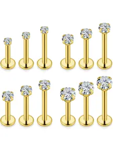12pcs Face Piercing Jewelry Set, Body Piercing Jewelry, Internally Threaded Stainless Steel, Conch & Monroe Lip Rings, Various Sizes 6mm-10mm, All Seasons