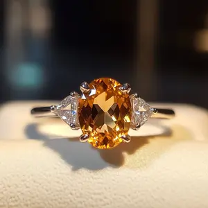 S925 Silver Ring with Gemstone Light Citrine 2ct, Oval Cut 9x7mm, Suitable for Thanksgiving, Mother'S Day, Valentine'S Day, Christmas, Proposals, Engagement Gifts, Anniversaries, Jewelry for Friends And Family, Perfect for Daily Wear.