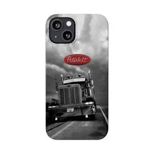 Peterbilt Truck Semi Tractor Trailer Driver Art Phone Case, Rugged Industrial Aesthetic Heavy-Duty Shockproof Rubber Cover with Accessories for iPhone 17 Pro Max, 16 Air, 15, 14, 13, 12, 11 Smartphones, Cellphones, Handheld Devices