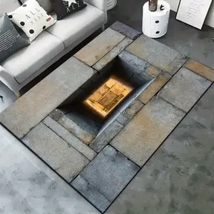 3D Visual Trap Hole Brick Area Rug Optical Illusion Carpet for Living Room Bedroom Home Decor Funny Floor Mat