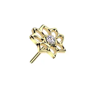 Lotus Flower Threadless Push In Top Titanium Hypoallergenic for Nose Piercings