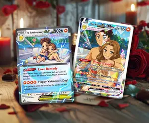 Custom Anime Couple Anniversary Trading Card, Personalized Valentine's Day Keepsake, Custom TCG Style Portrait, Romantic Anniversary Gift for Couples, Personalized Gamer Relationship Decor