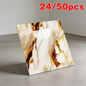 Self-Adhesive Marble Backsplash Wallpaper Stickers, 11.8x11.8 Inches, Waterproof, Gold Texture, Kitchen Bathroom Renovation