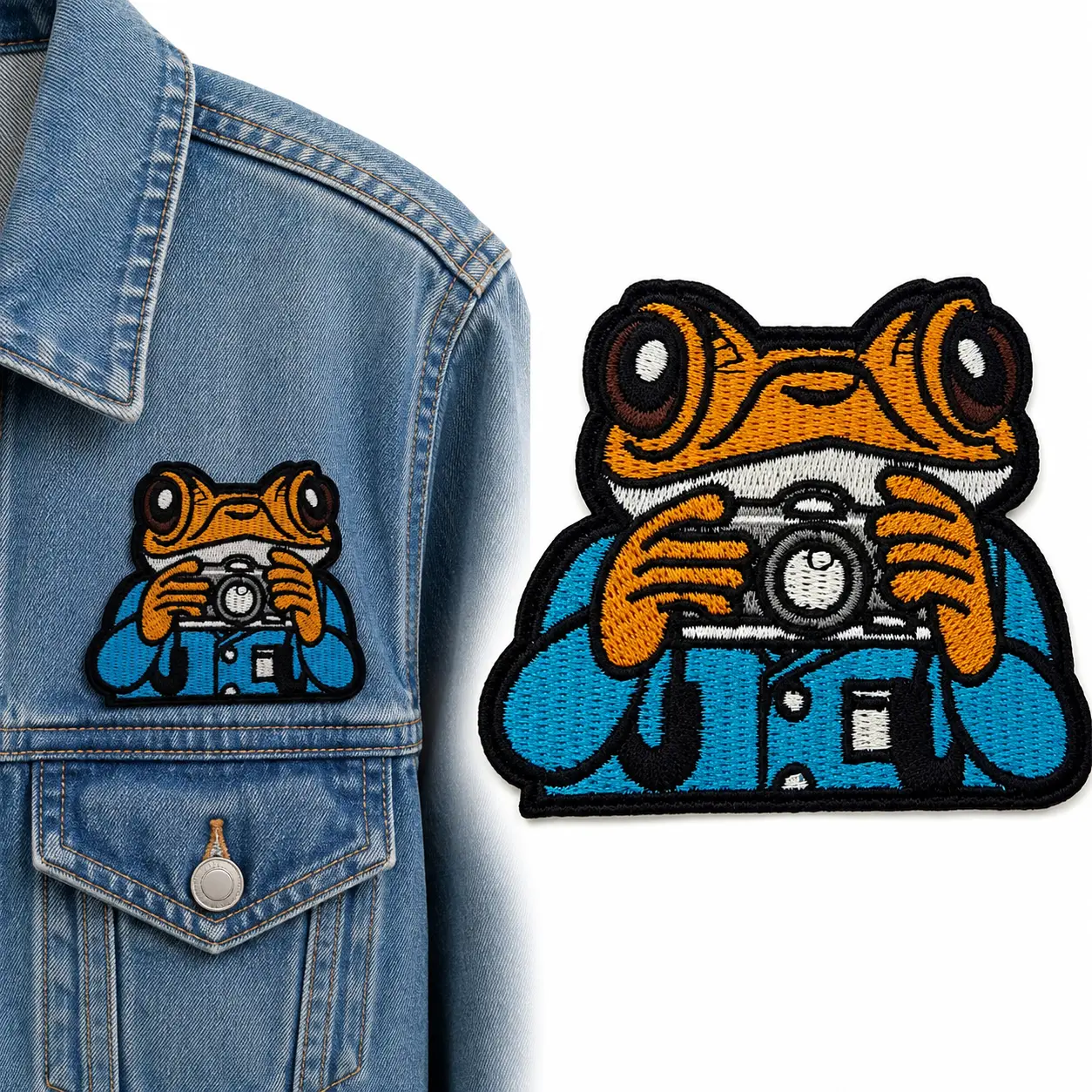 Frog Photographer Iron-On Embroidered Custom Patch, Funny Camera Clothes Logo Patch Applique, Quick Fix for Jackets Backpacks Jeans Canvas Bags, DIY Gift sohochic