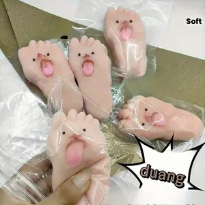 1Pc Random Color Taba Squishy Foot Shape Squeeze Toy Funny Tongue Out Expression Stress Relief Pinch Playmate Novelty Gag Gift Party Favor Kawaii Squishies