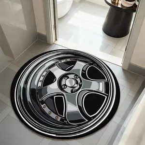 Round rug, creative Wheel Pattern rug, 1 Count cartoon tire pattern rug, soft and comfortable non-slip round carpet, machine washable, suitable for living room area bedroom room decoration study bathroom kitchen home decor, Decorative Rug, Home Decor Rugs