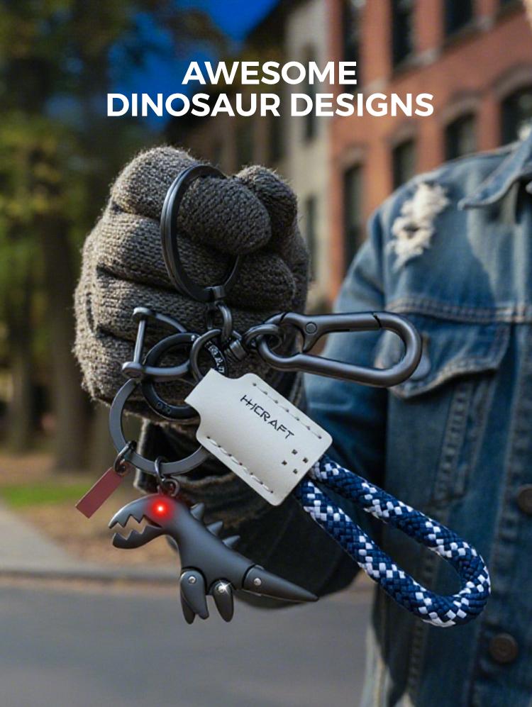 Weseecase Premium Metal Dino Keychain Retro Braided Rope & Leather Key Ring for Car Keys & Bags Durable & Stylish Accessory